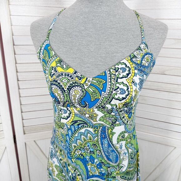 Ann Taylor Loft Paisley Cross Strap Maxi Dress Sundress Blue Green Size 6 - Picture 5 of 13